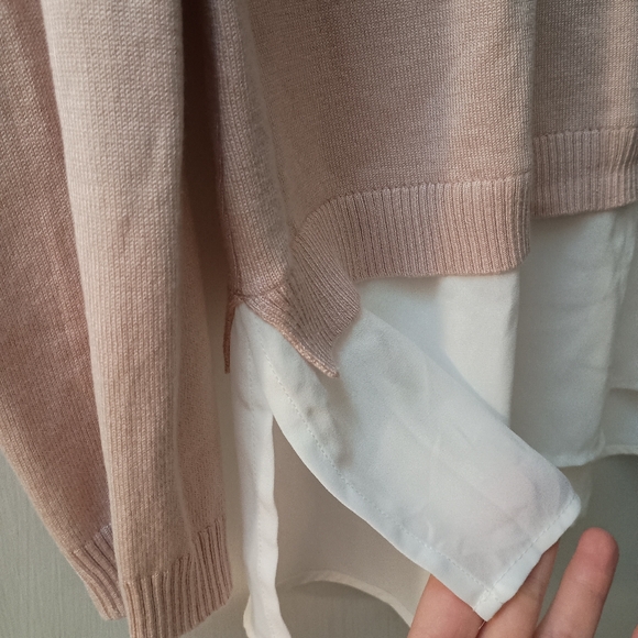 Adrianna Papell Blush/White Embellished Collar Layered Twofer Sweater Size L NWT - Picture 4 of 6